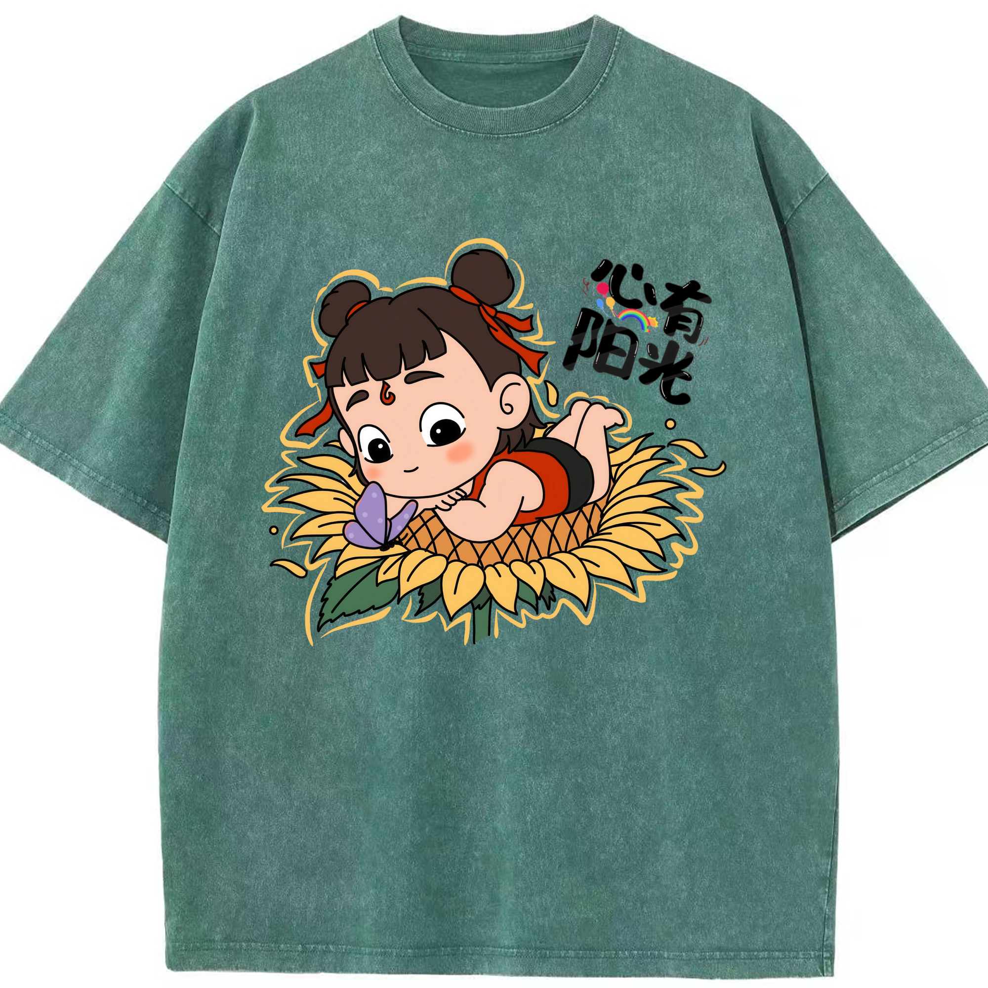 （画像用） Ne Zha 2 ナタ 魔童の大暴れ 綿100% ヴィンテージ風 半袖Tシャツ（フロントプリント）